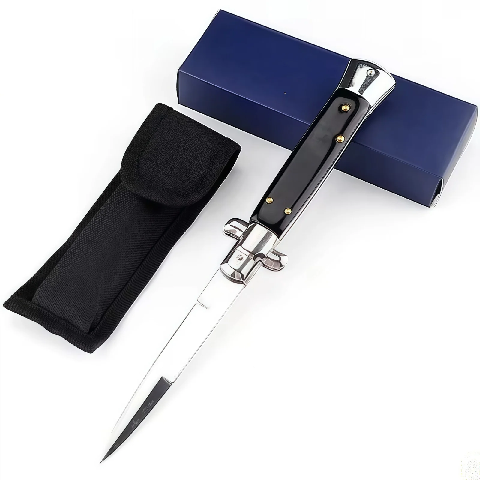 Italian Stiletto Switchblade Black Resin Button 1.1