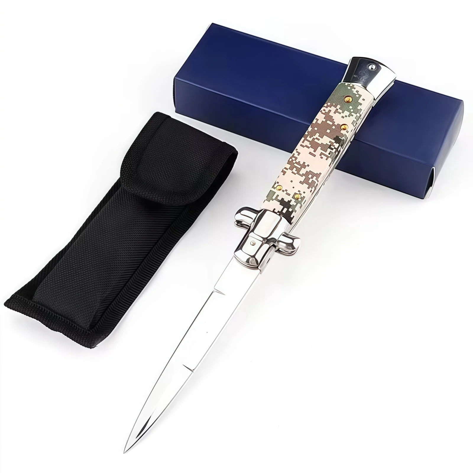 Italian Stiletto Switchblade Camouflage Resin Button 1.1