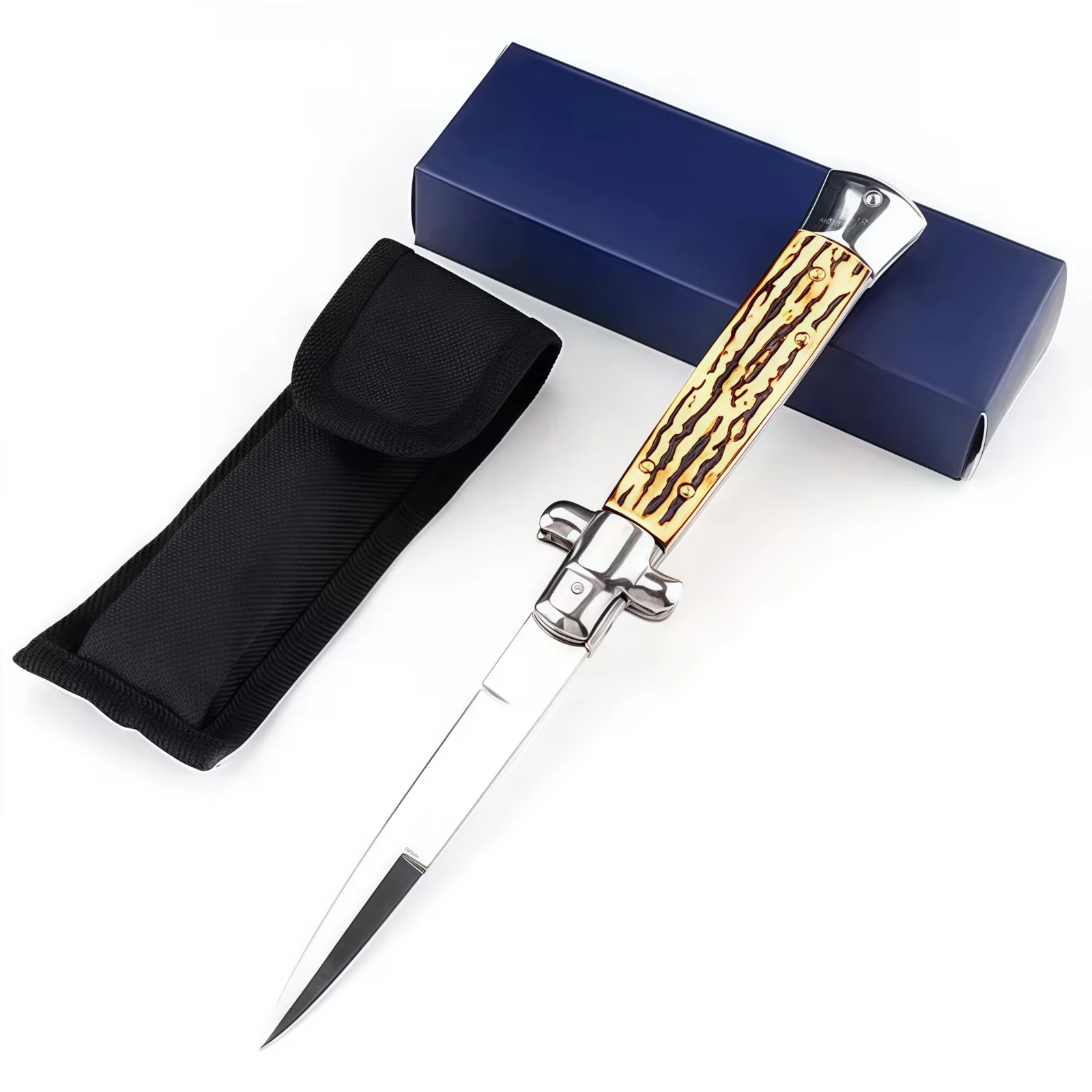 Italian Stiletto Switchblade Stag Horn Resin Button 1.1
