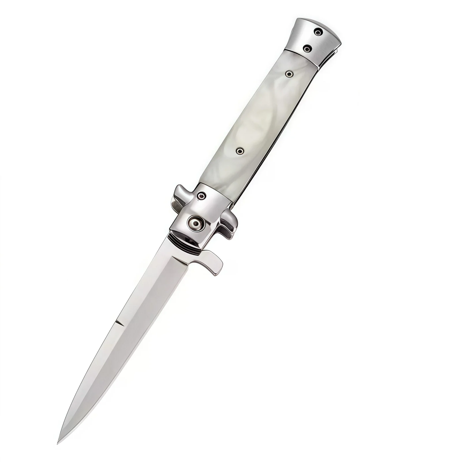 Italian Stiletto Switchblade White Resin 1.1