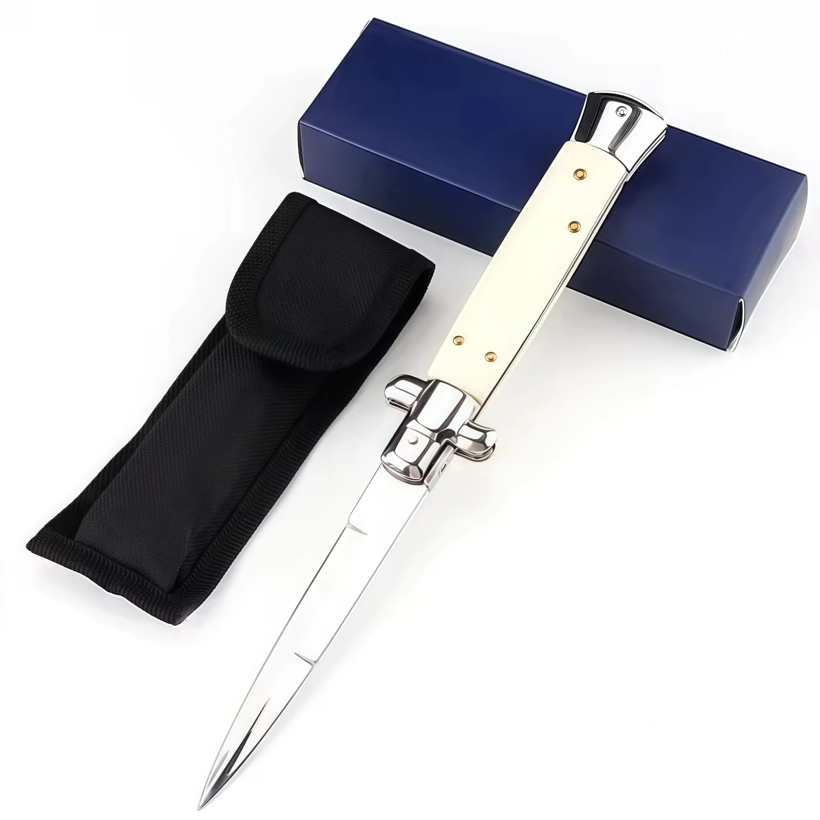 Italian Stiletto Switchblade White Resin Button 1.1
