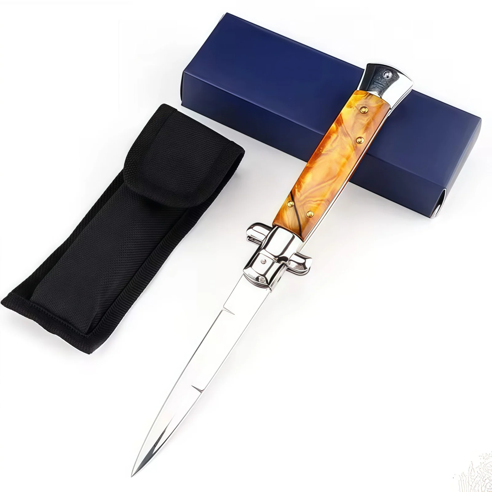 Italian Stiletto Switchblade Yello Pearl Resin Button 1.1